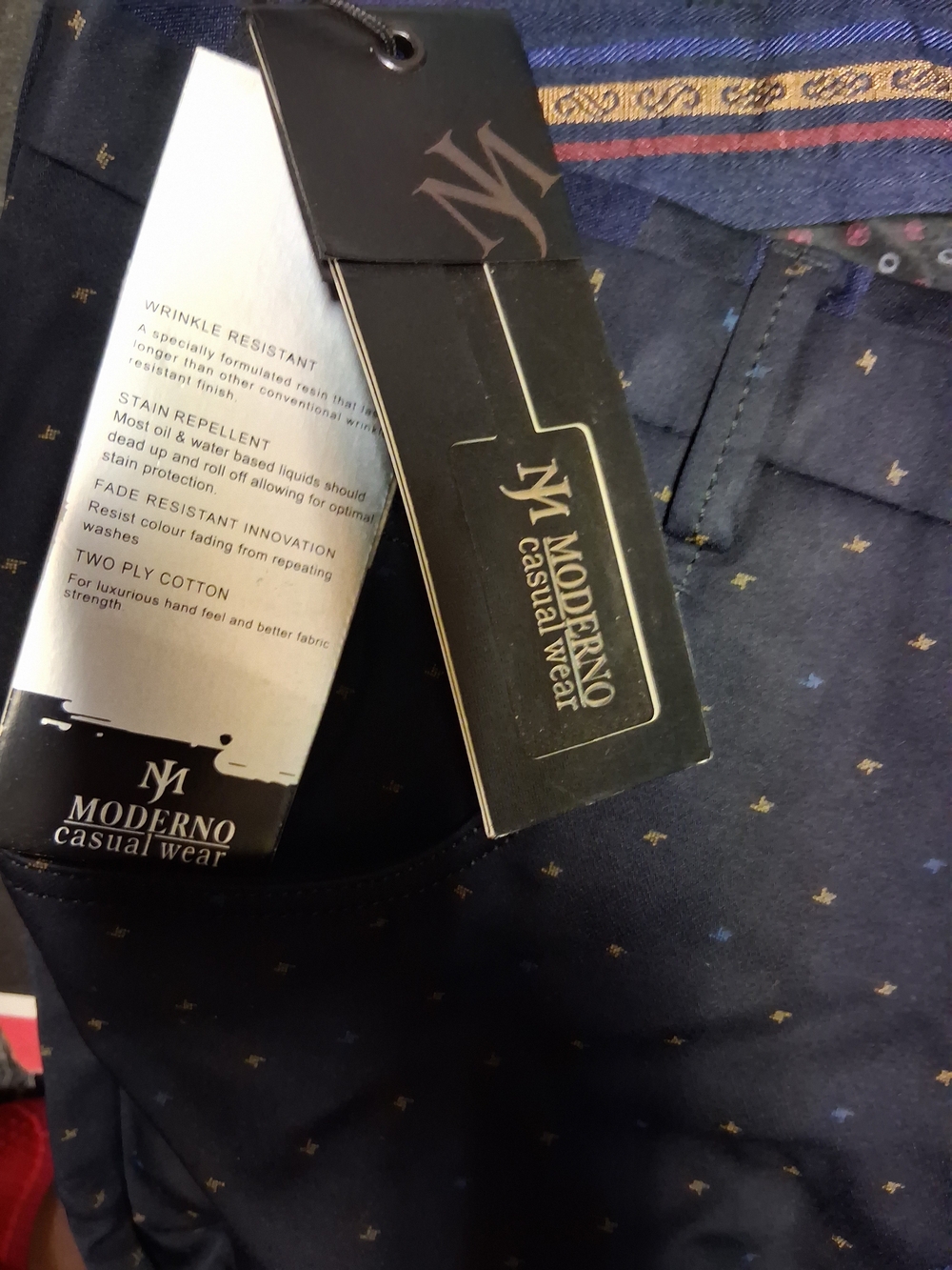 MODERNO Casual Wear Navy Chino Like Pants with Subtle Print NWT